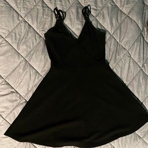A black V-neck dress